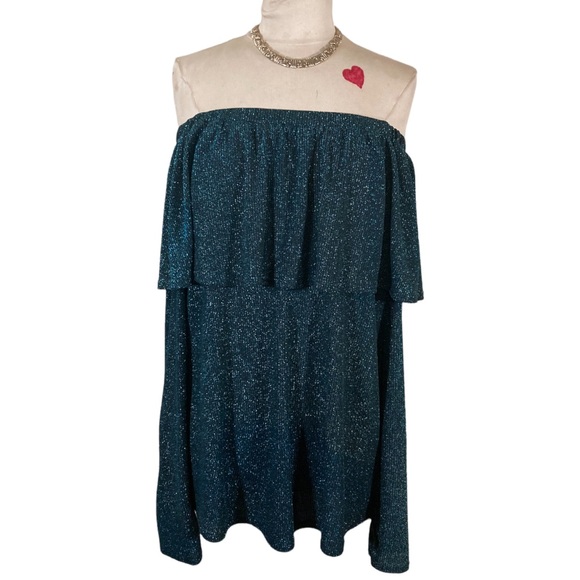 Blue Sparkly Off the Shoulder Long Sleeve Top - Picture 4 of 7